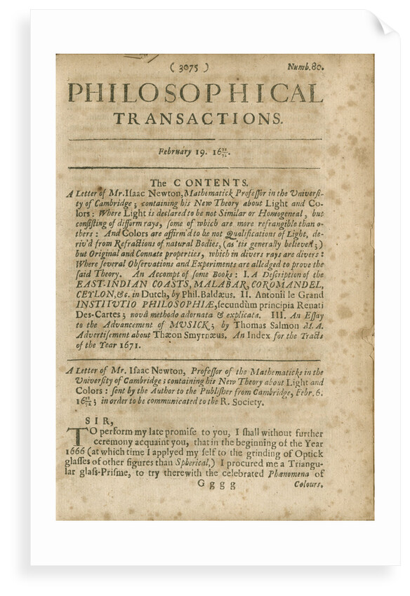 Contents page of Philosophical Transactions of the Royal Society, Volume 6 by Anonymous