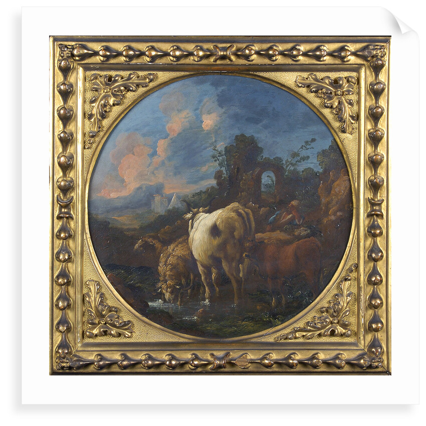 Rustic landscape with shepherd and animals by Philipp Peter Roos