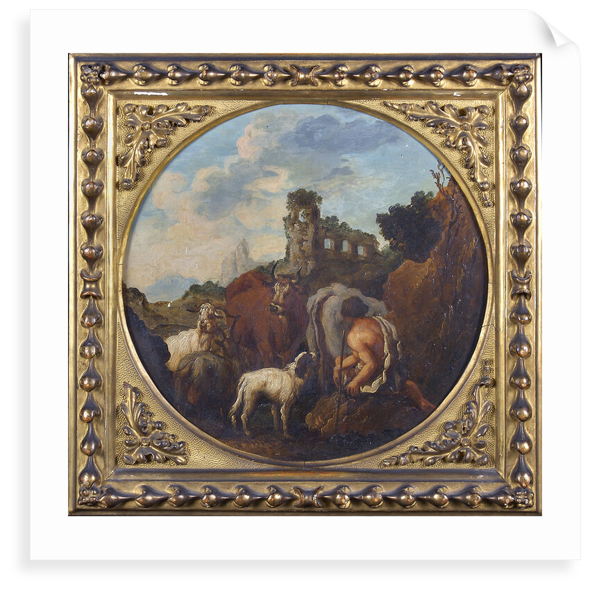 Rustic landscape with shepherd and animals by Philipp Peter Roos