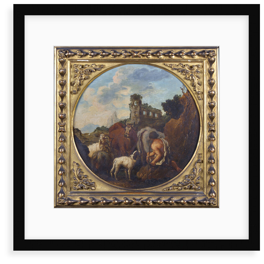 Rustic landscape with shepherd and animals by Philipp Peter Roos