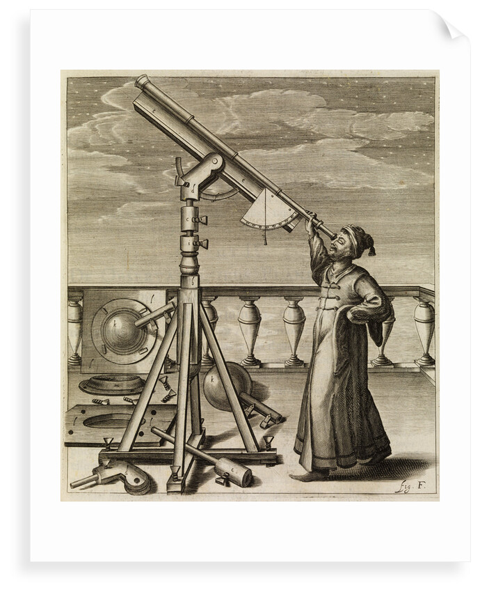 Johannes Hevelius observing through telescope by Johannes Hevelius