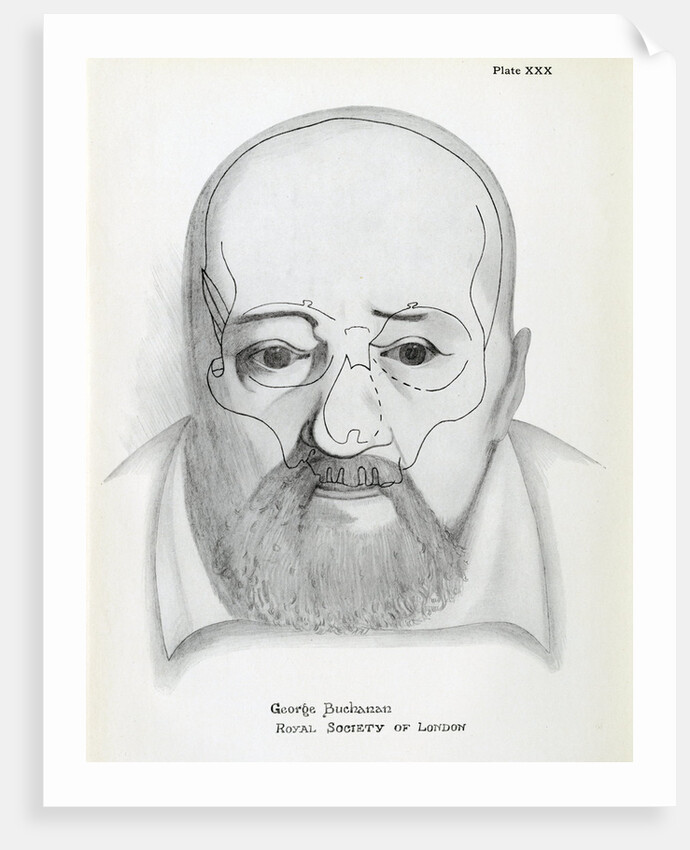 Portrait of George Buchanan with superimposed skull by Unknown