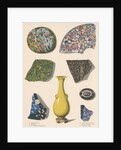 Specimens of fused coloured glass and a Chinese vase by J R Robbins