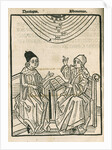 Depiction of a dialogue between a theologian and an astronomer by Anonymous