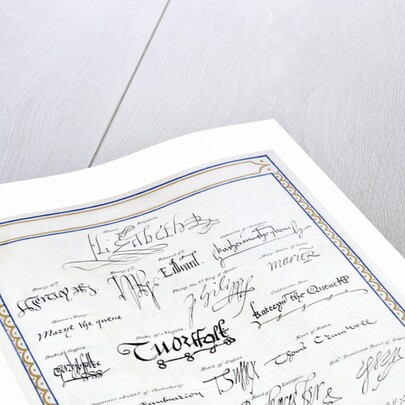 Reproduction of the signatures of the Tudors and members of their court by Sarah