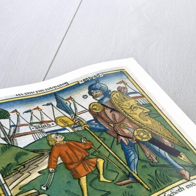 David defeats Goliath and meets Saul by Anonymous