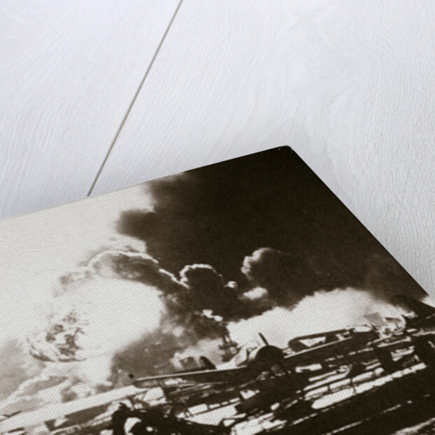 The wreckage-strewn Naval Air Station, Pearl Harbour by Anonymous