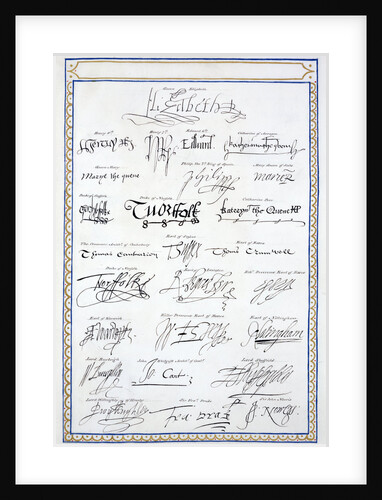 Reproduction of the signatures of the Tudors and members of their court by Sarah