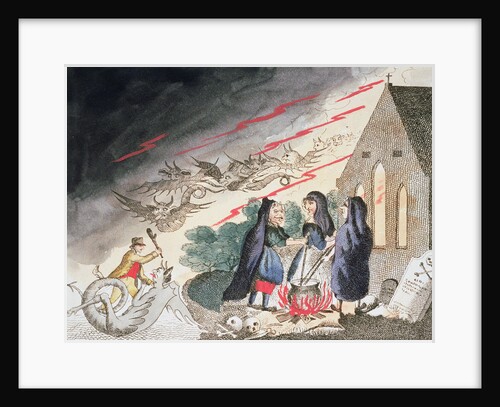 Three witches in a graveyard by Anonymous
