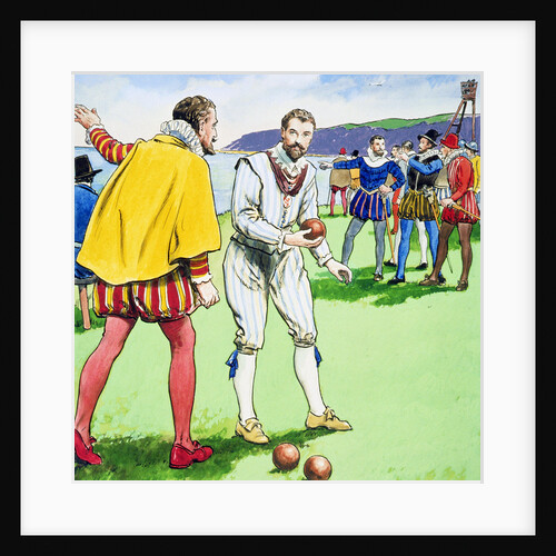 Sir Francis Drake playing bowls on Plymouth Hoe by Trelleek
