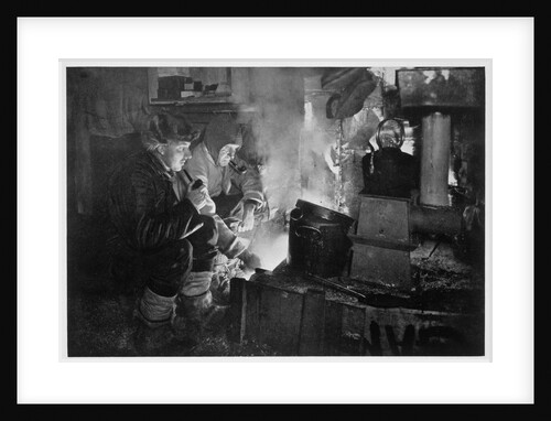 Oates and Meares at the Blubber Stove in the Stables by Herbert Ponting