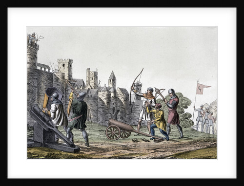 Soldiers and artillery of the 15th century besieging a walled town by Anonymous