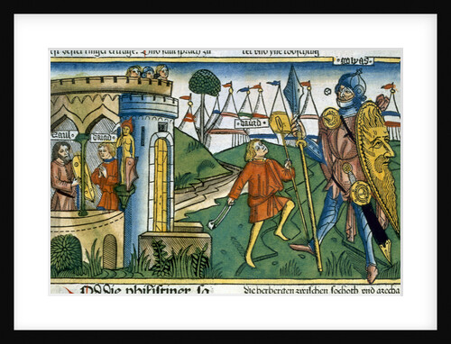 David defeats Goliath and meets Saul by Anonymous