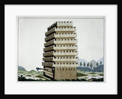 Moveable siege tower with outer galleries and a battering ram by Friedrich Martin von Reibisch