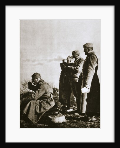King Peter I of Serbia watching the retreat of his defeated army by Anonymous