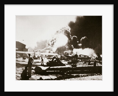 The wreckage-strewn Naval Air Station, Pearl Harbour by Anonymous