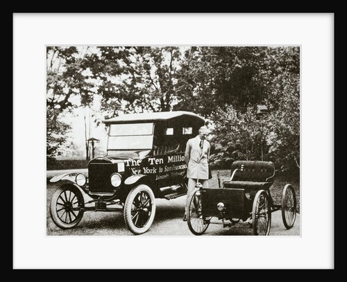 Henry Ford, American car manufacturer, with two of his cars by Anonymous