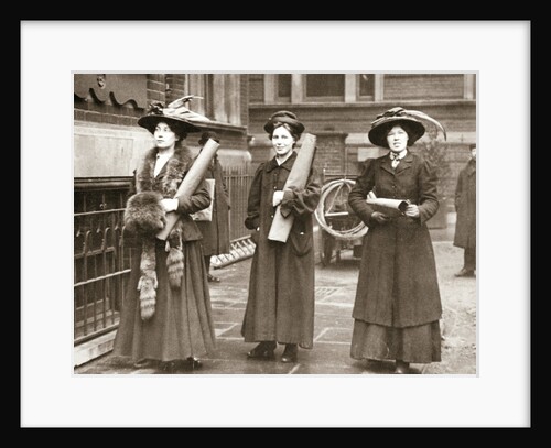 Suffragettes armed with materials to chain themselves to railings by Anonymous