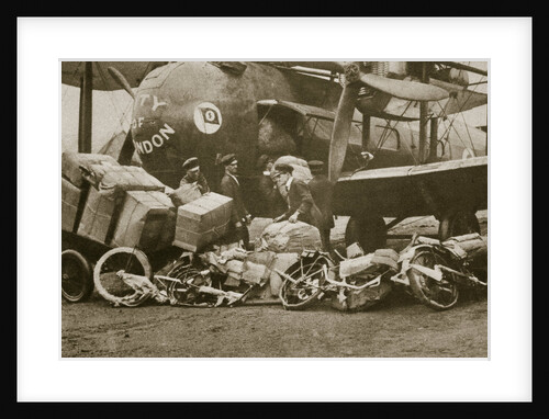 Loading Vickers-Vimy aircraft 'City of London' with motorbike frames for Cologne by Anonymous
