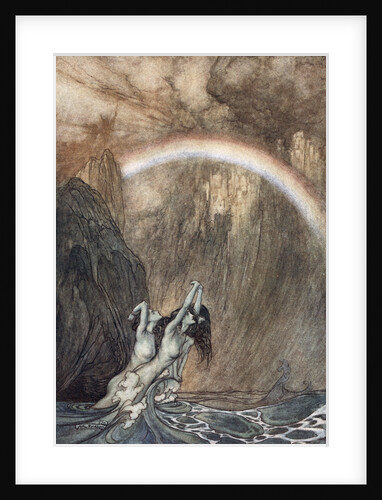 The Rhine's fair children, Bewailing their lost gold, weep by Arthur Rackham