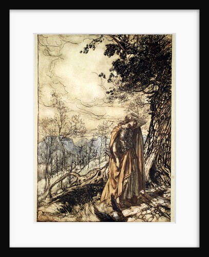 Brunnhilde stands for a long time, dazed and alarmed by Arthur Rackham
