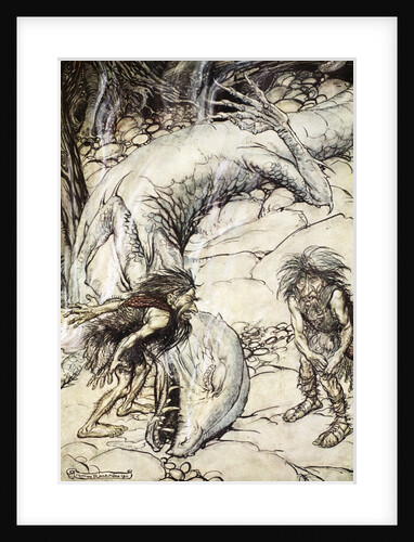 The dwarves quarrelling over the body of Fafner by Arthur Rackham