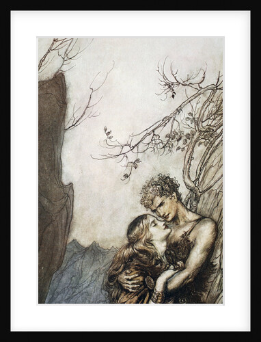 Brunnhilde throws herself into Siegfried's arms by Arthur Rackham