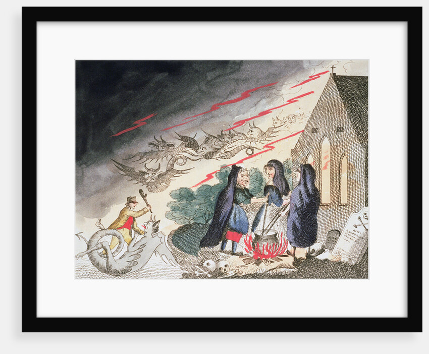 Three witches in a graveyard by Anonymous