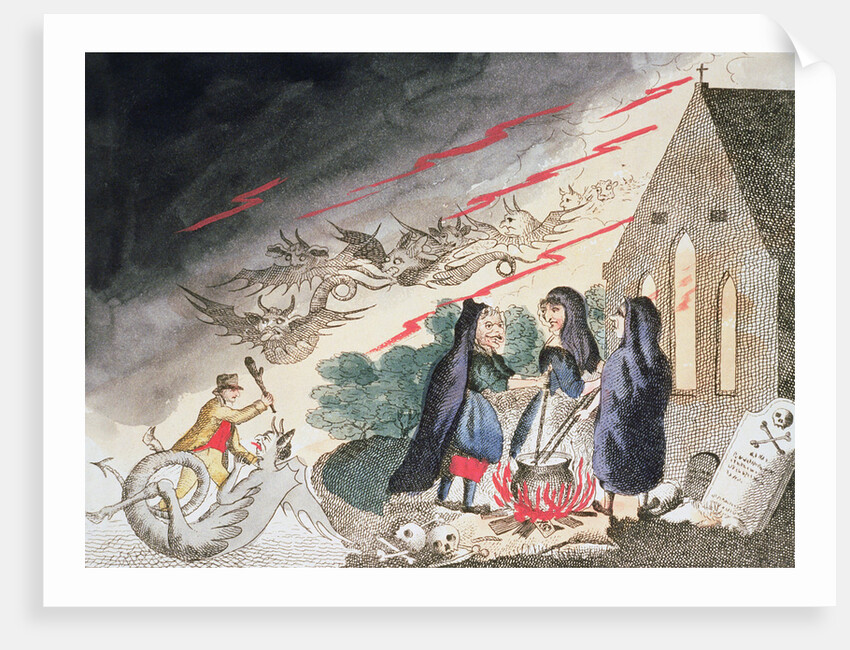 Three witches in a graveyard by Anonymous