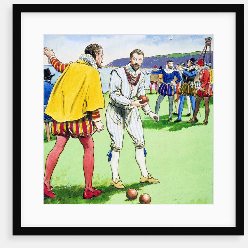 Sir Francis Drake playing bowls on Plymouth Hoe by Trelleek