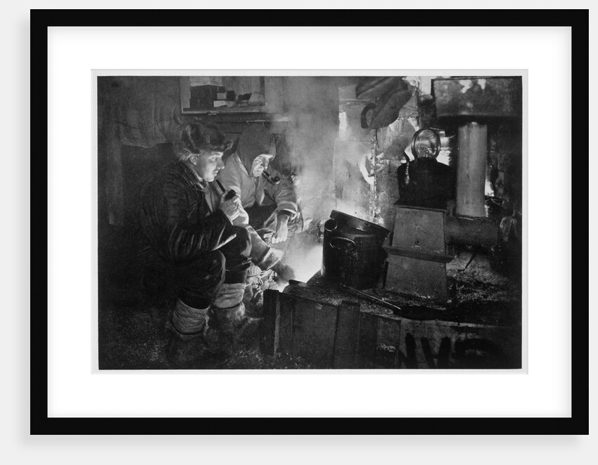 Oates and Meares at the Blubber Stove in the Stables by Herbert Ponting