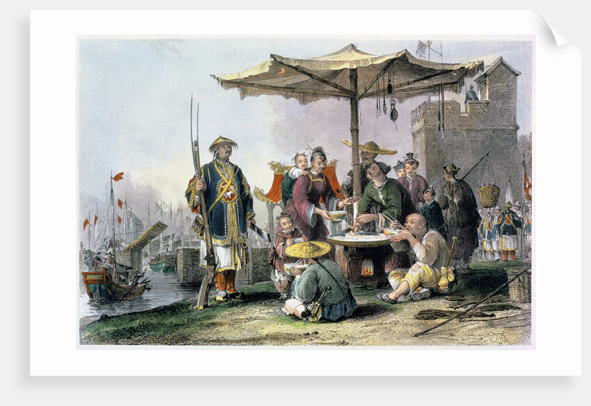 Rice Sellers at the Military Station of Tong-Chang-Too by Thomas Allom