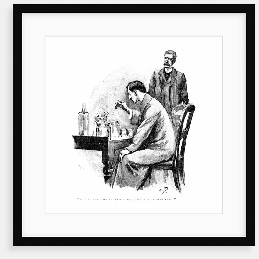 Holmes was working Hard over a Chemical Investigation by Sidney E Paget