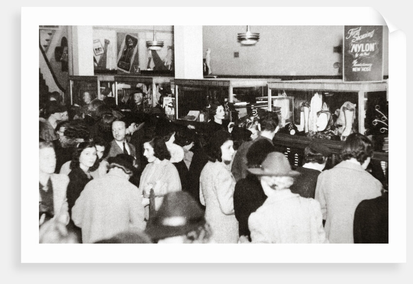 The first experimental sale of nylon stockings by Anonymous
