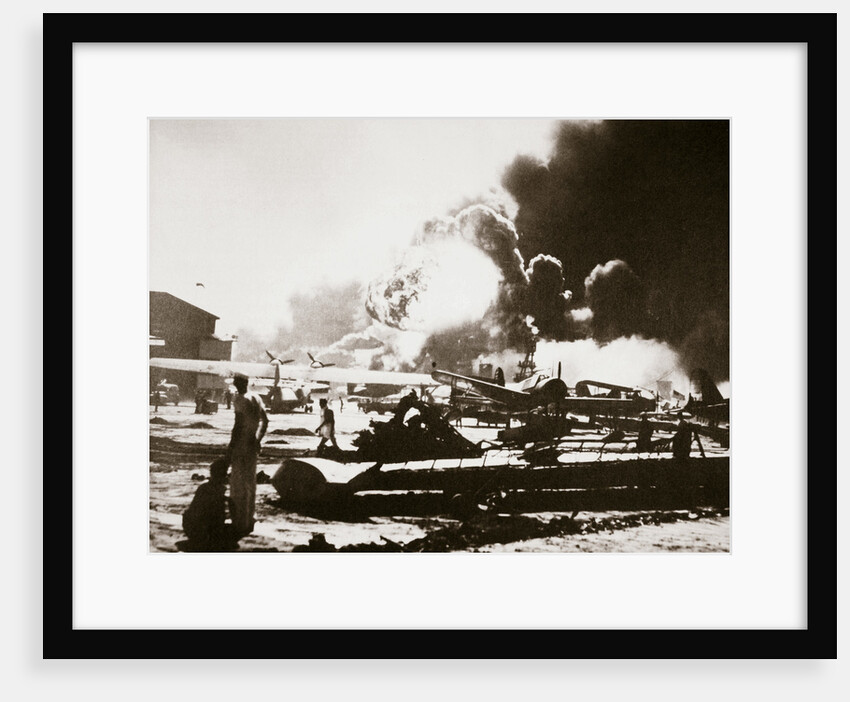 The wreckage-strewn Naval Air Station, Pearl Harbour by Anonymous