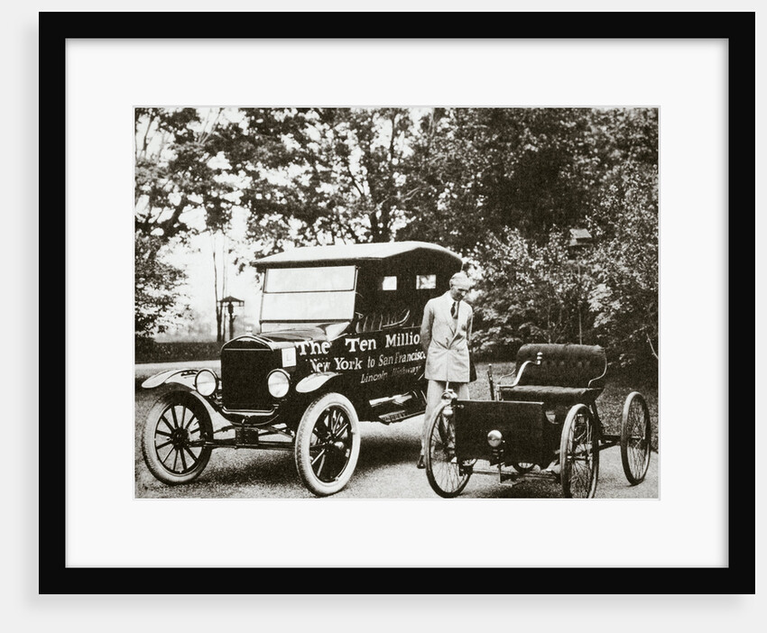 Henry Ford, American car manufacturer, with two of his cars by Anonymous
