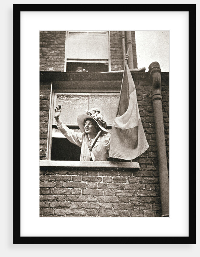 Christabel Pankhurst waving to the hunger strikers from a house overlooking Holloway Prison by Anonymous