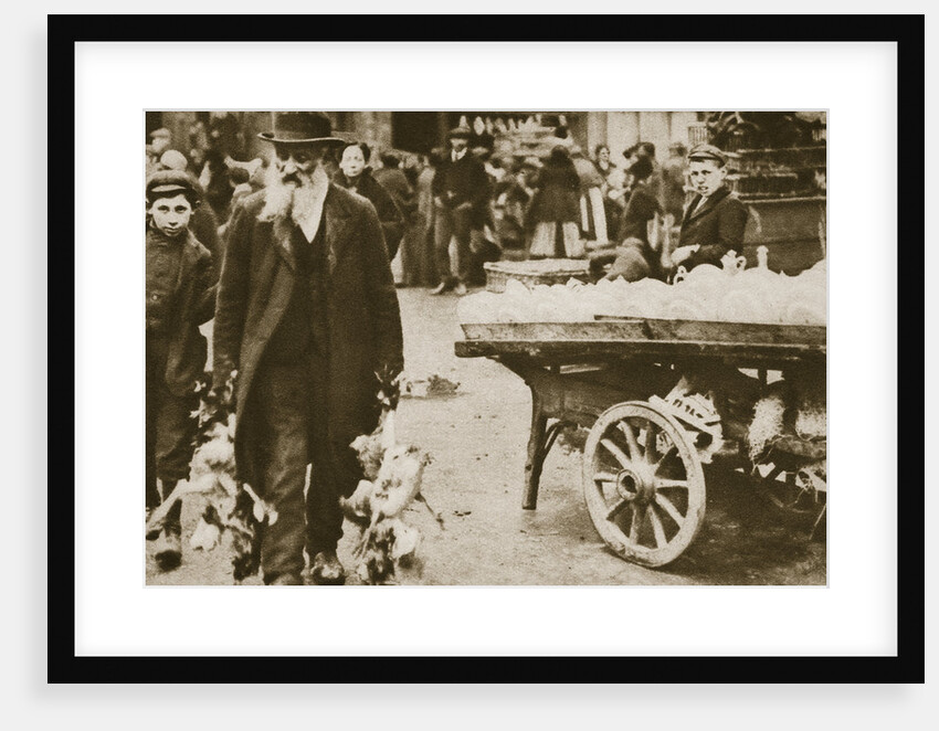 Old Jewish man and his grandson carrying some fowls by Anonymous
