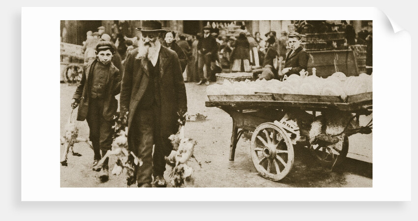 Old Jewish man and his grandson carrying some fowls by Anonymous