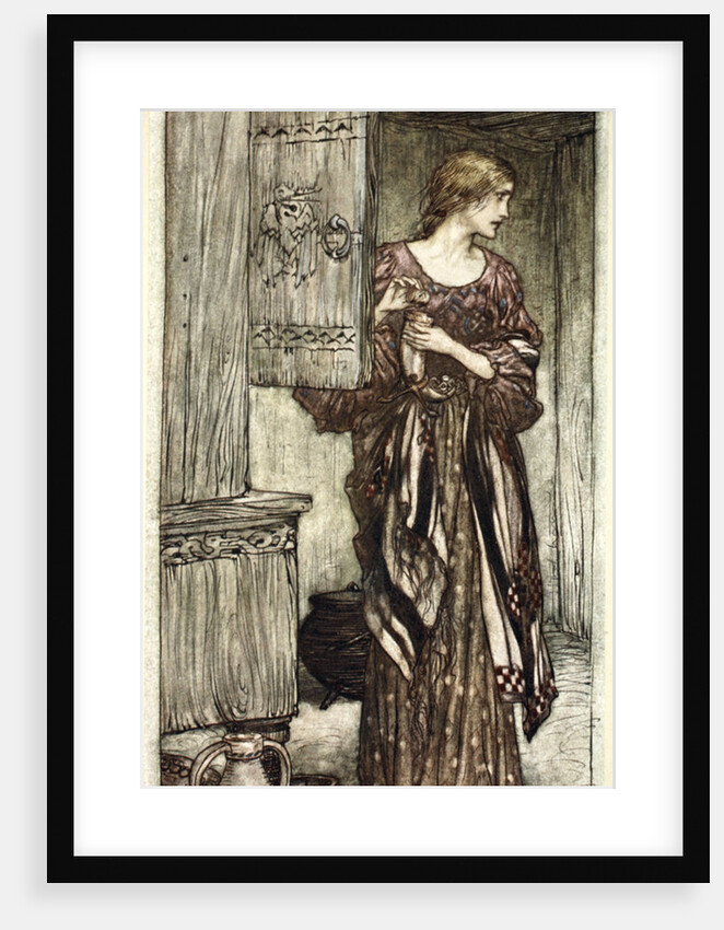 Sieglinde prepares Hunding's draught for the night by Arthur Rackham