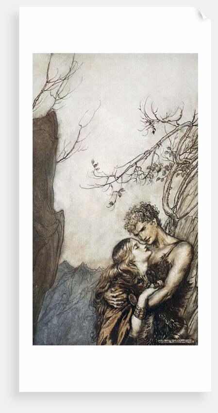 Brunnhilde throws herself into Siegfried's arms by Arthur Rackham