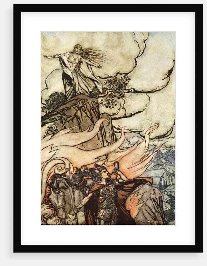 Siegfried leaves Brunnhilde in search of adventure by Arthur Rackham