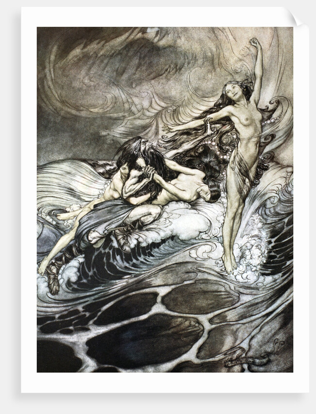 The Rhine Maidens obtain possession of the ring and bear it off in triumph by Arthur Rackham