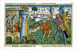 David defeats Goliath and meets Saul by Anonymous