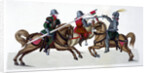 Three knights jousting at a tournament by Friedrich Martin von Reibisch