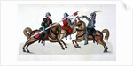 Three knights jousting at a tournament by Friedrich Martin von Reibisch