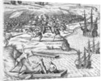 Battle in Jamaica between Christopher Columbus and Francisco Poraz by Theodore de Bry