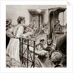 Christabel Pankhurst, British suffragette, questioning Herbert Gladstone in court by GK Jones