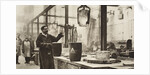 Making money; pots of liquid metal being handled in the melting room by Anonymous