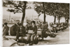 City workers lunching at Tower wharf, seated on old cannons by Anonymous